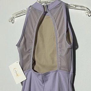 AINSLIEWEAR Lavendar Vera High Neck Sleeveless Leotard With Open Mesh Back NWT